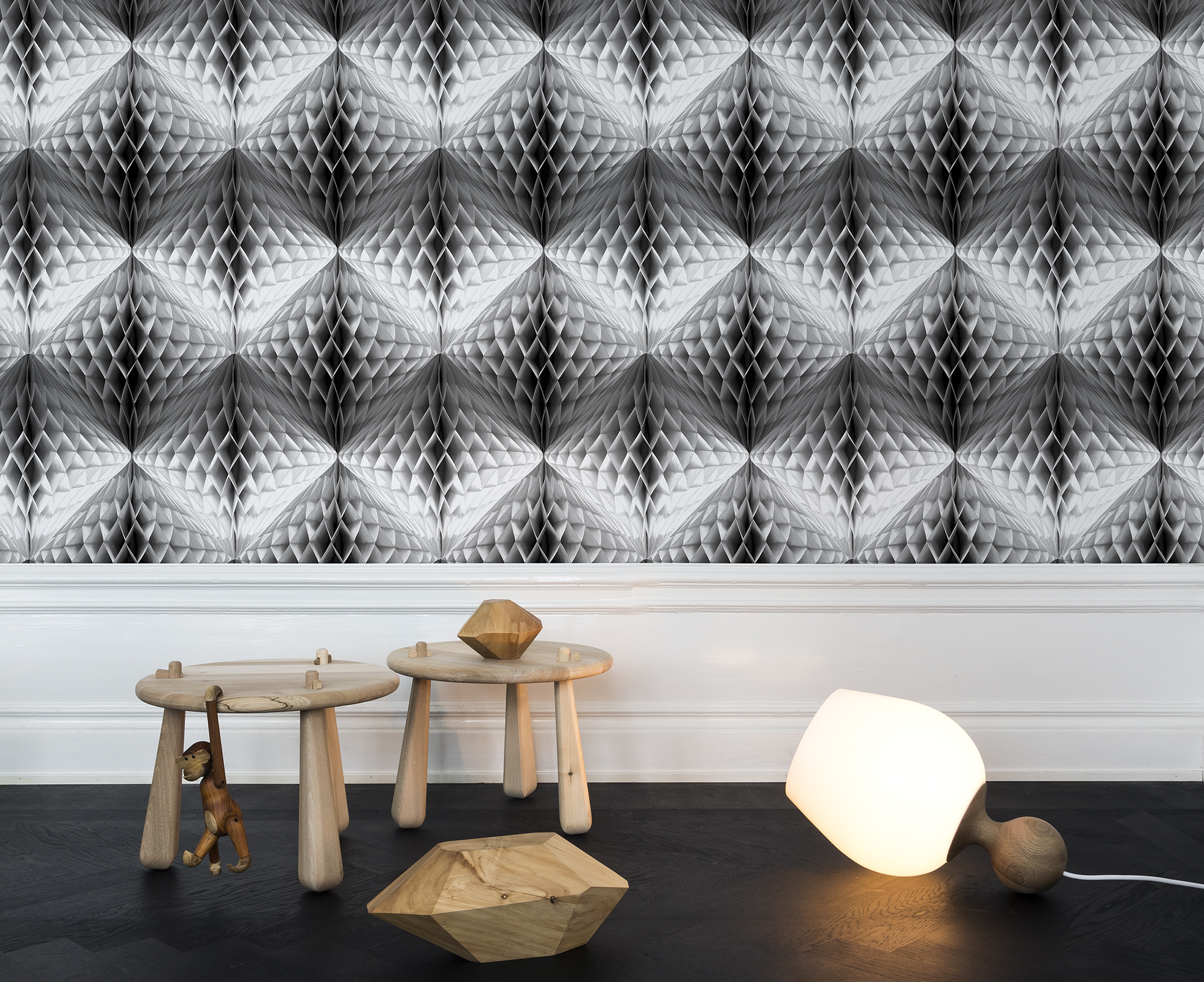 4907-foto-tapet-3d-pom-pom-alb-negru-personalizat-rebel-walls