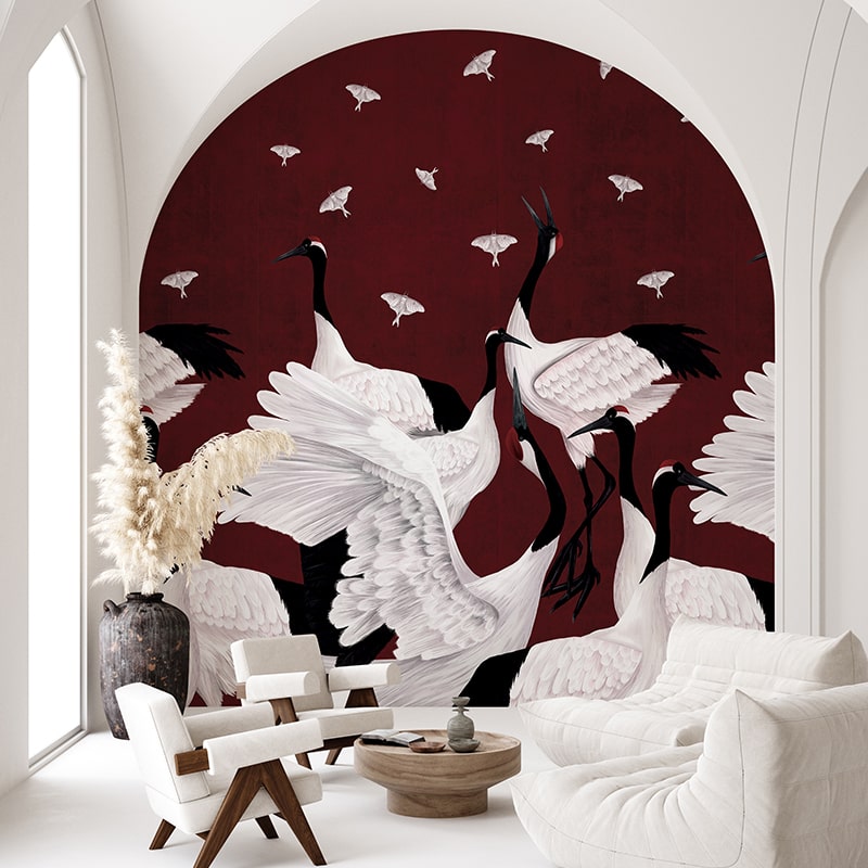 Grus-Japonesis-in-Burgundy-tapet