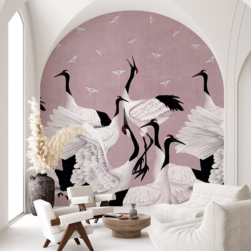Grus-Japonesis-in-Pink-tapet-living