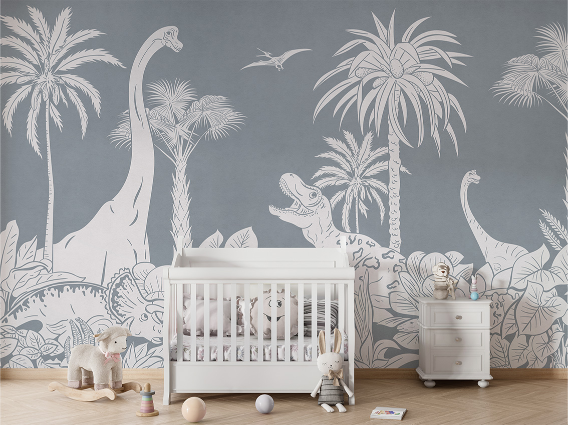 MONOCHROME_DINO_BLUE_-_Mural_-_Crib_white