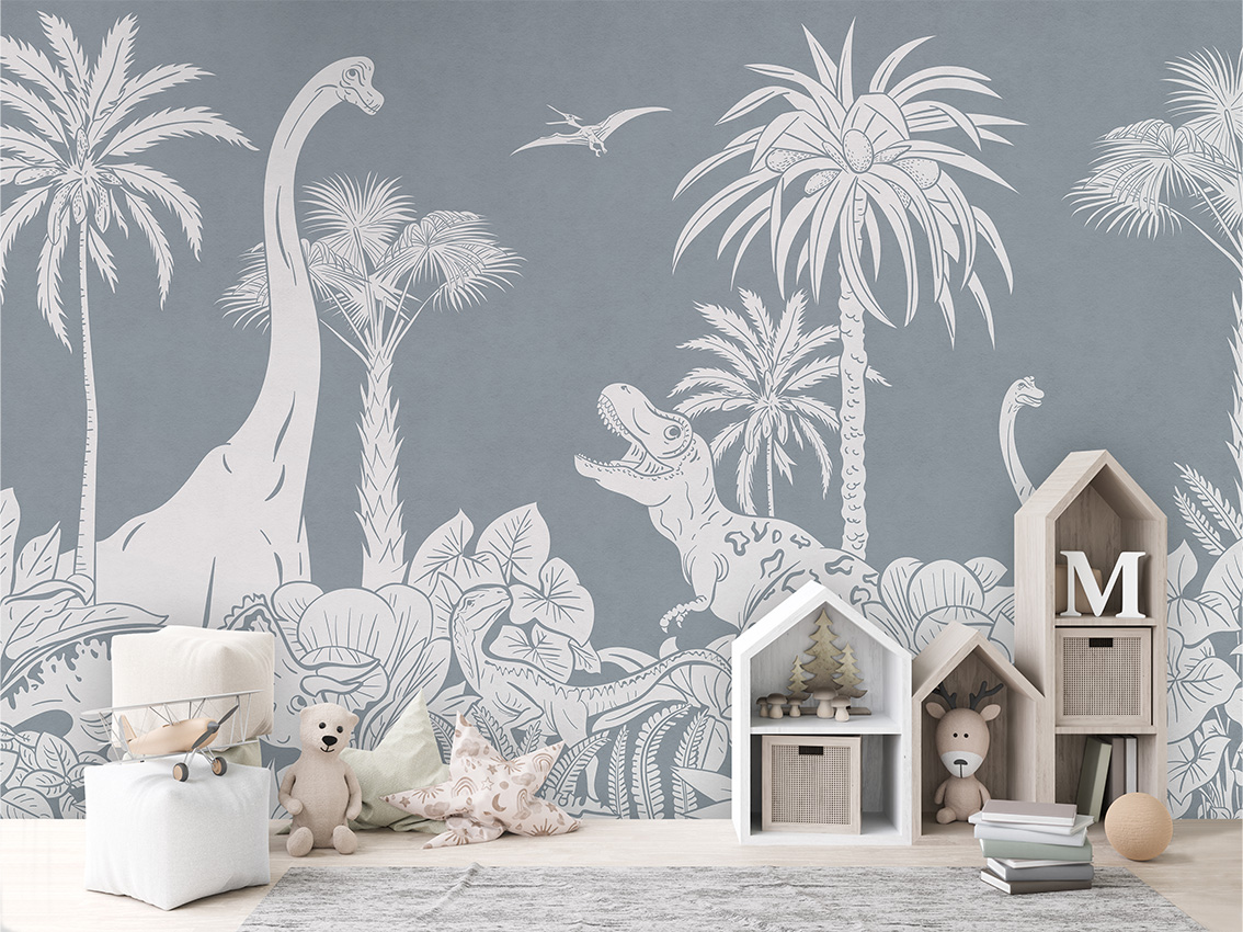 MONOCHROME_DINO_BLUE_-_Mural_-_House_cabinets
