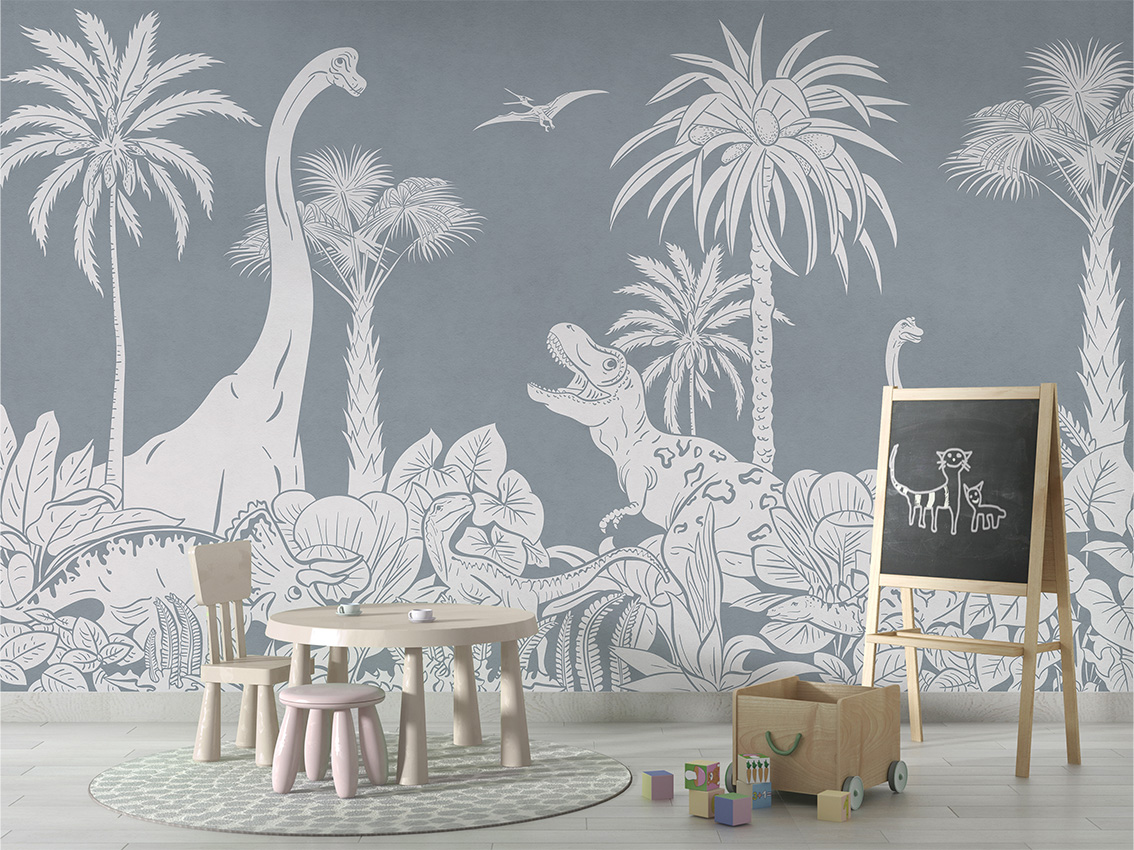MONOCHROME_DINO_BLUE_-_Mural_-_School_board