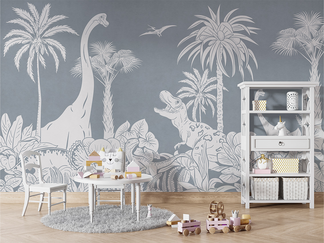 MONOCHROME_DINO_BLUE_-_Mural_-_Table_and_cabinet
