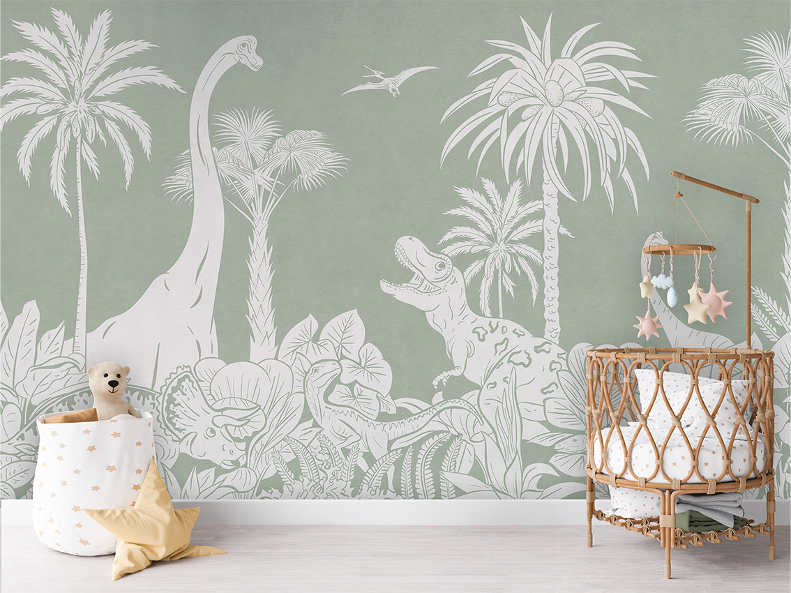MONOCHROME_DINO_GREEN_-_Mural_-_Crib_rotan
