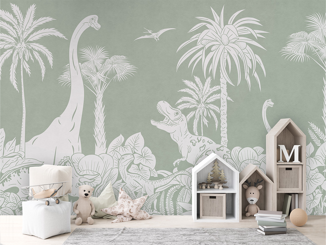 MONOCHROME_DINO_GREEN_-_Mural_-_House_cabinets