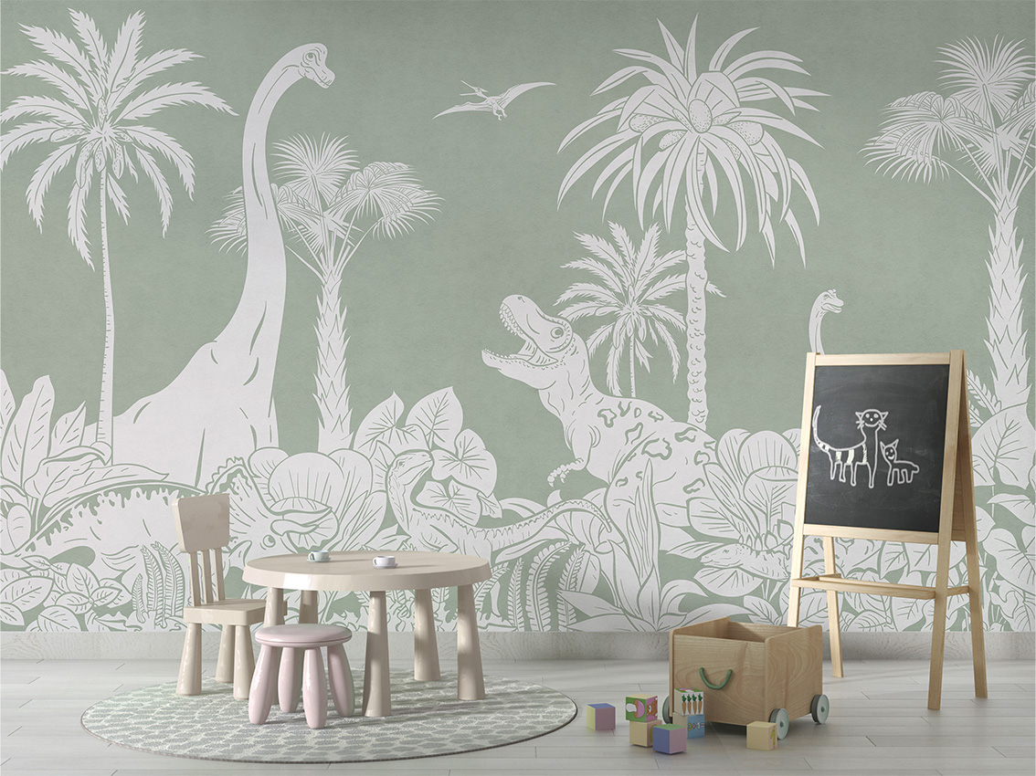 MONOCHROME_DINO_GREEN_-_Mural_-_School_board