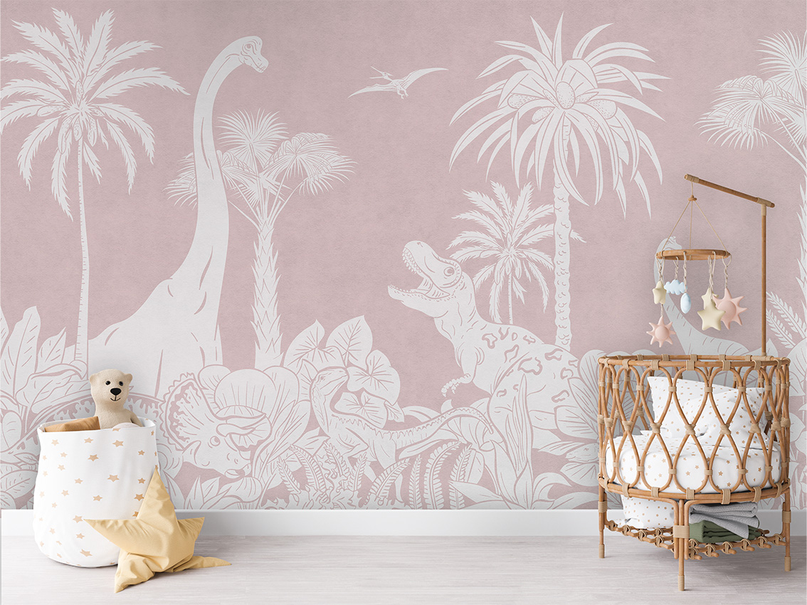 MONOCHROME_DINO_PINK_-_Mural_-_Crib_rotan