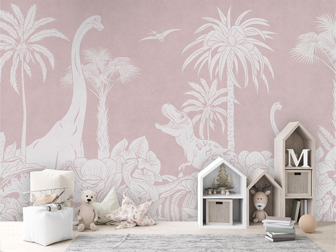 MONOCHROME_DINO_PINK_-_Mural_-_House_cabinets