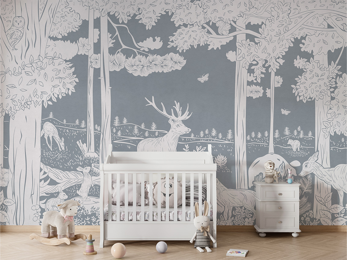 MONOCHROME_FOREST_BLUE_-_Mural_-_Crib_white
