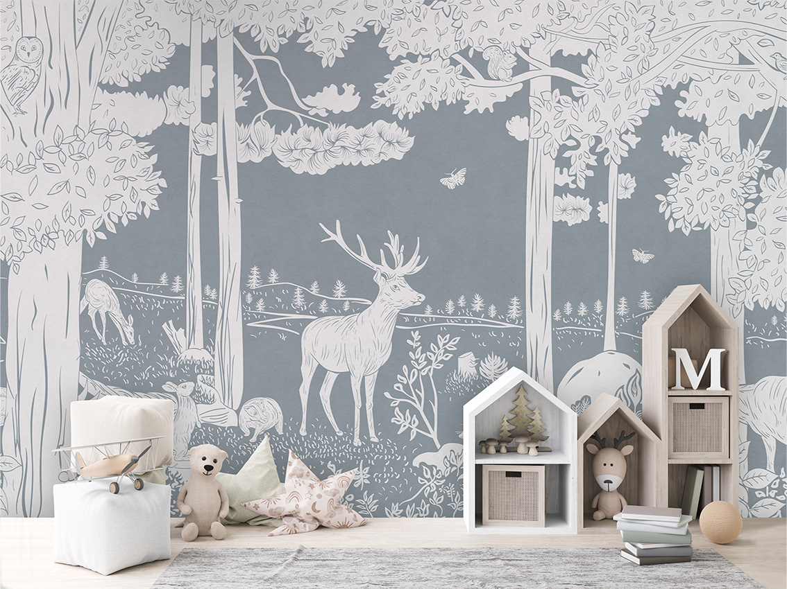 MONOCHROME_FOREST_BLUE_-_Mural_-_House_cabinets