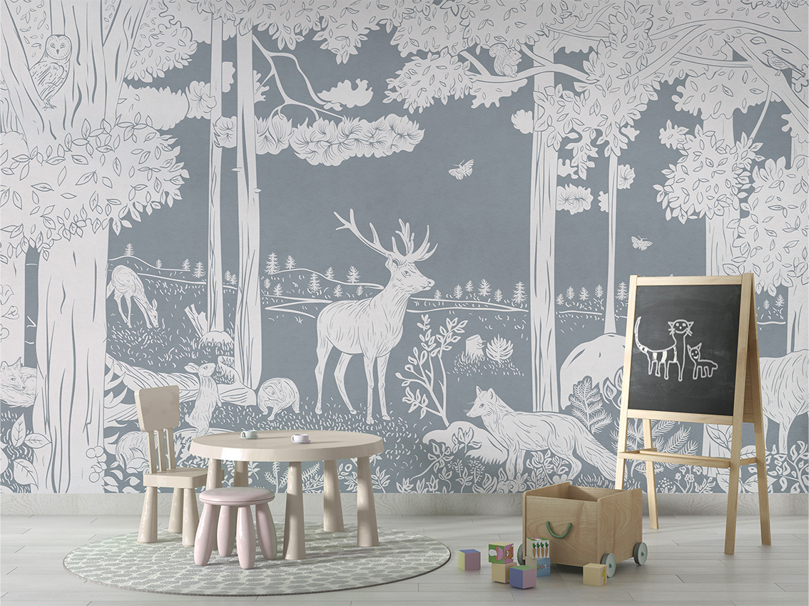 MONOCHROME_FOREST_BLUE_-_Mural_-_School_board