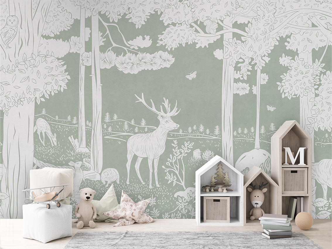 MONOCHROME_FOREST_GREEN_-_Mural_-_House_cabinets