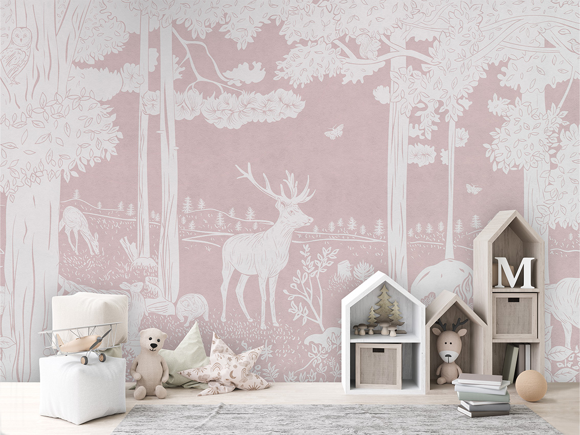 MONOCHROME_FOREST_PINK_-_Mural_-_House_cabinets