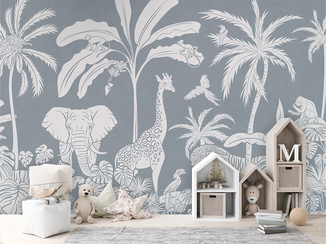 MONOCHROME_JUNGLE_BLUE_-_Mural_-_House_cabinets