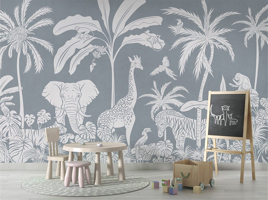 MONOCHROME_JUNGLE_BLUE_-_Mural_-_School_board