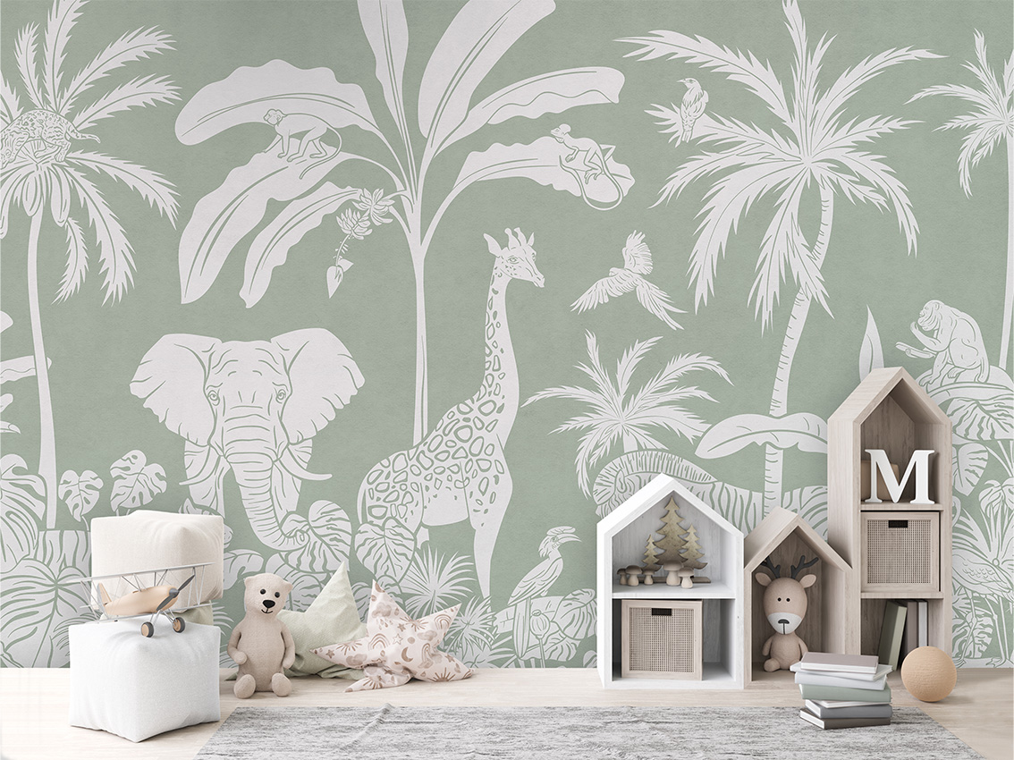 MONOCHROME_JUNGLE_GREEN_-_Mural_-_House_cabinets