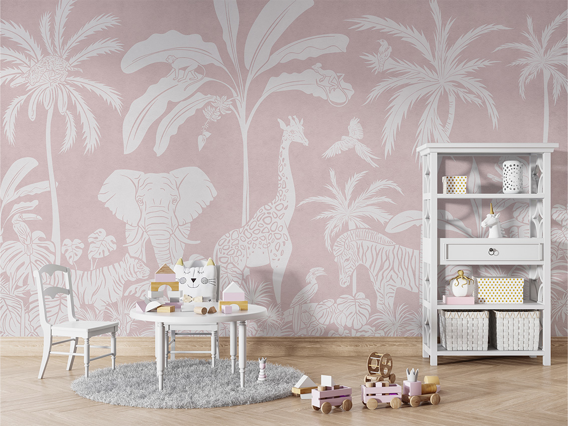 MONOCHROME_JUNGLE_PINK_-_Mural_-_Table_and_cabinet