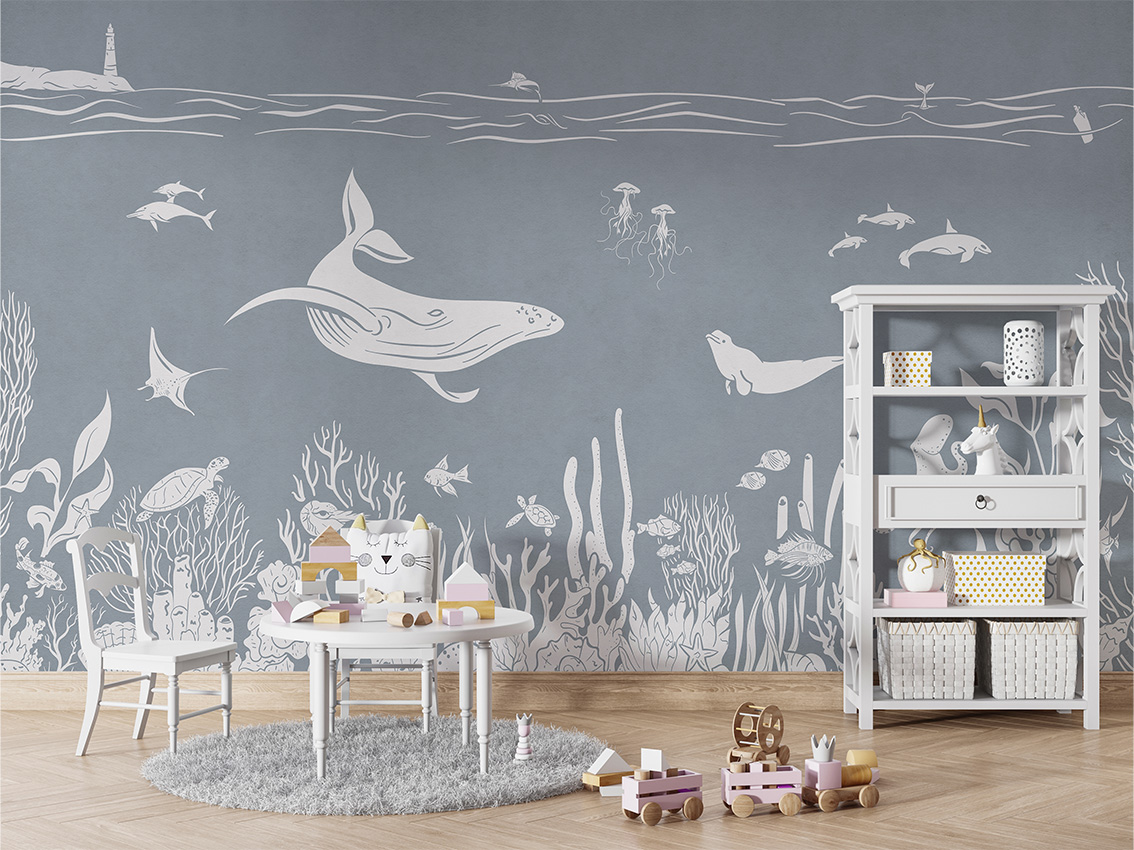 MONOCHROME_SEA_BLUE_-_Mural_-_Table_and_cabinet