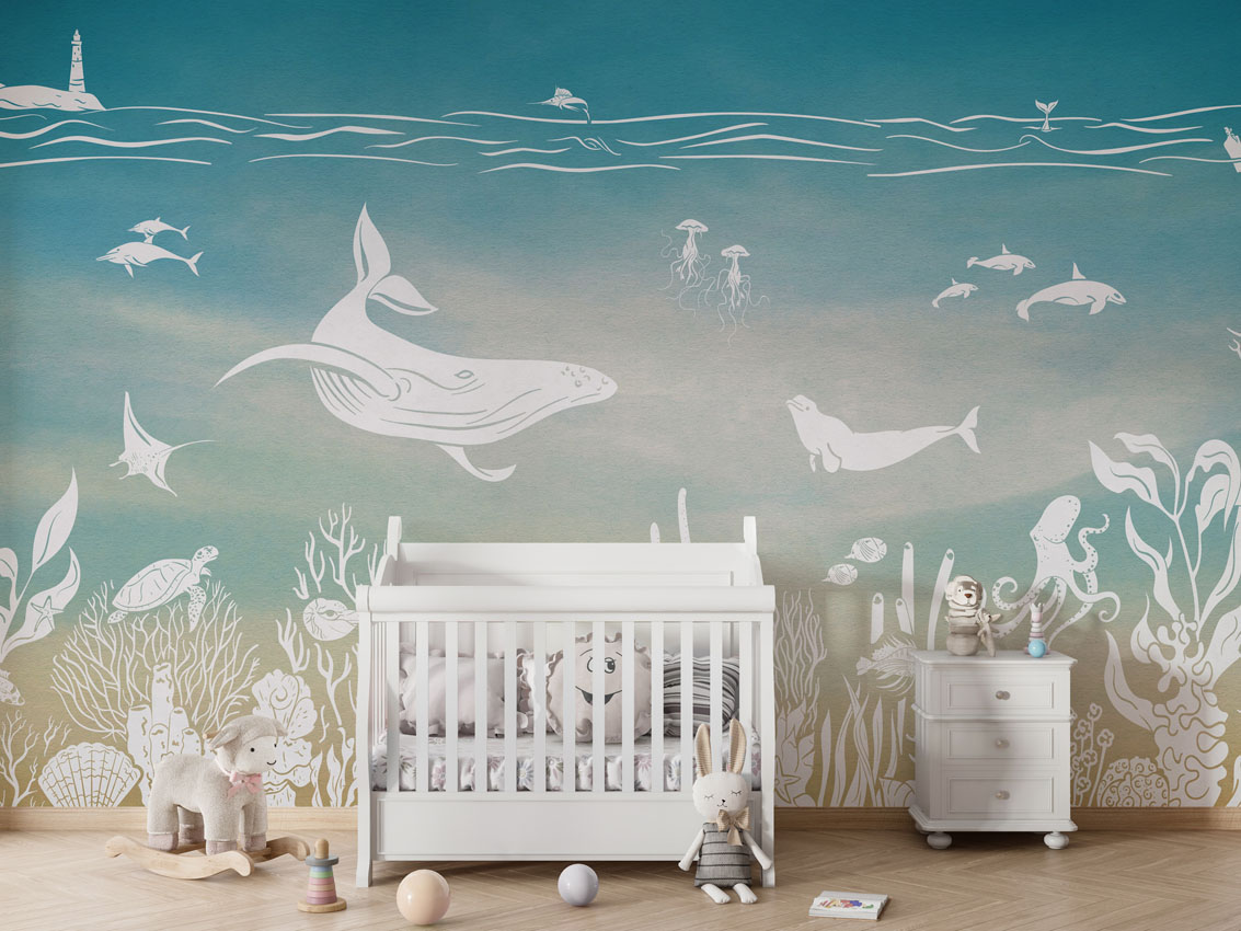 MONOCHROME_SEA_BLUE_AQUA_-_Mural_-_Crib_white_-_Copy