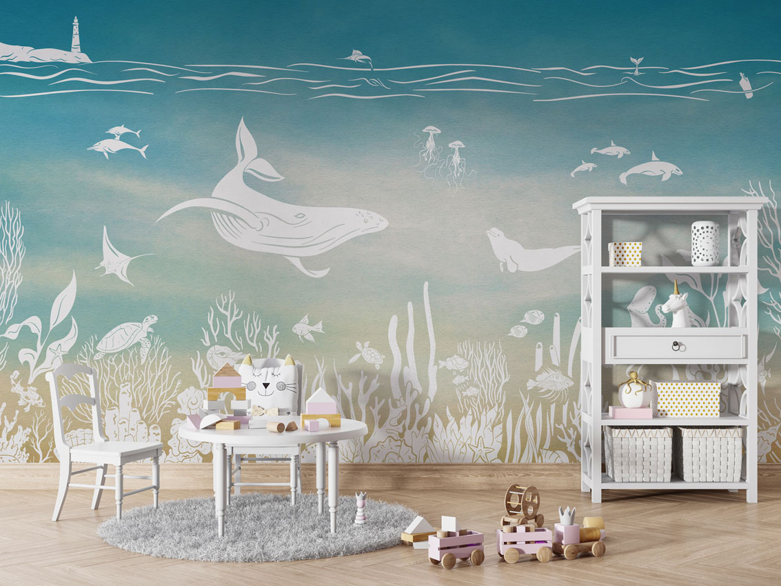 MONOCHROME_SEA_BLUE_AQUA_-_Mural_-_Table_and_cabinet_-_Copy
