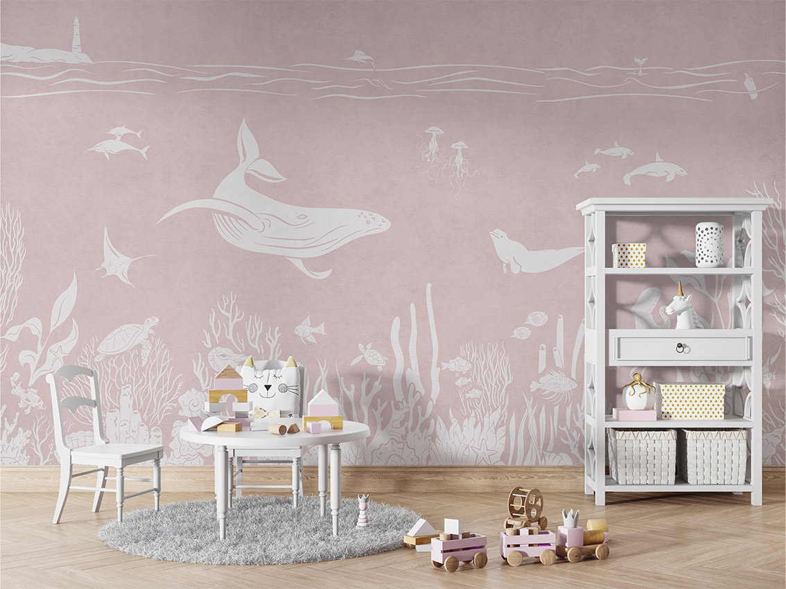 MONOCHROME_SEA_PINK_-_Mural_-_Table_and_cabinet