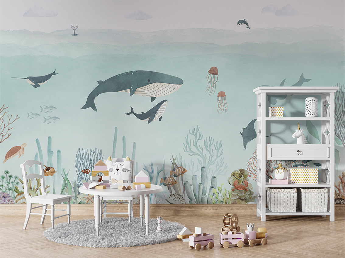SENSATIONAL_SEA_BLUE_-_Mural_-_Table_and_cabinet