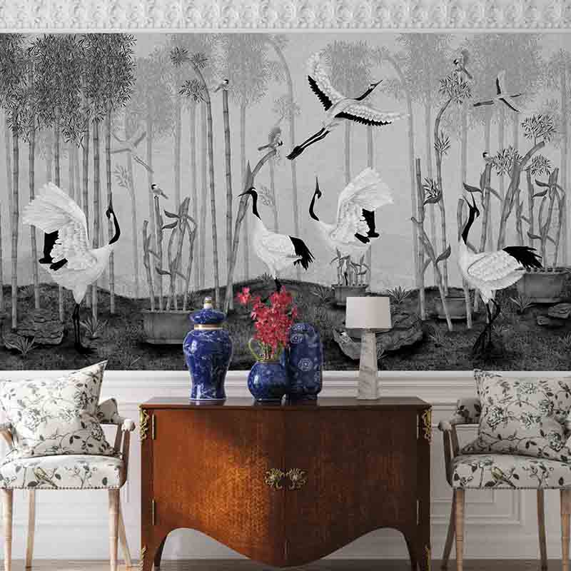 Tapet-Red-Crown-Sanctuary-in-Monochrome-tapet-living